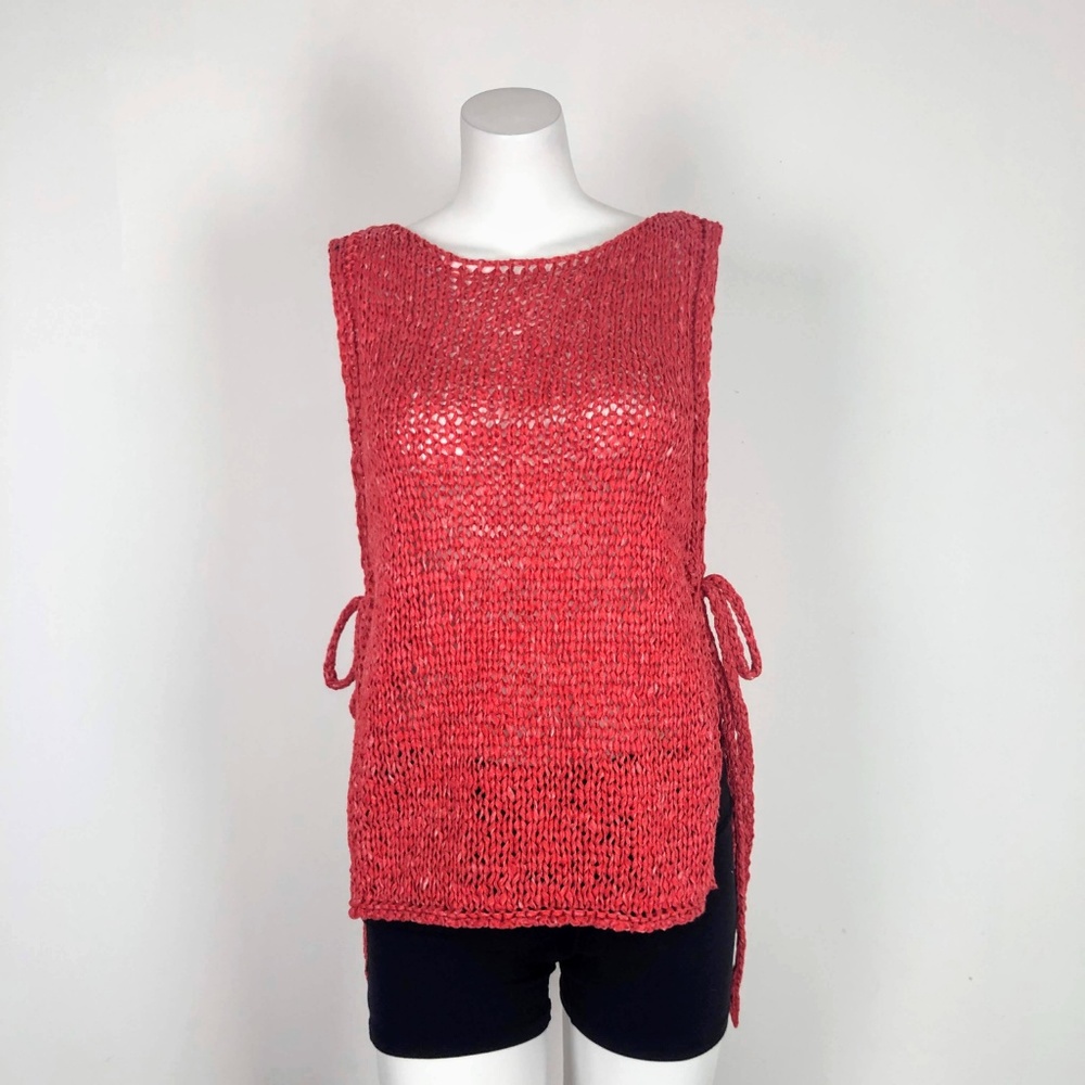 Zara Side Tie Vest Sweater Top Red Knit Lagenlook - Picture 4 of 6